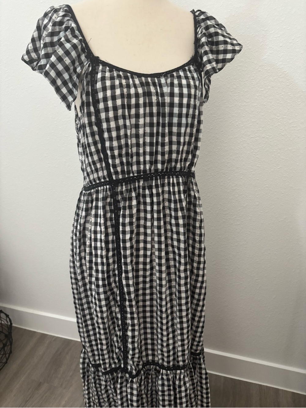 Gingham Maxi Dress - Classic Black & White Adorable Summer Style Final Sale